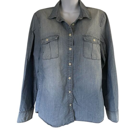 J. Crew Tops - J. Crew The Perfect Shirt Button-Down Long Sleeve Cotton Shirt Faded Blue Large